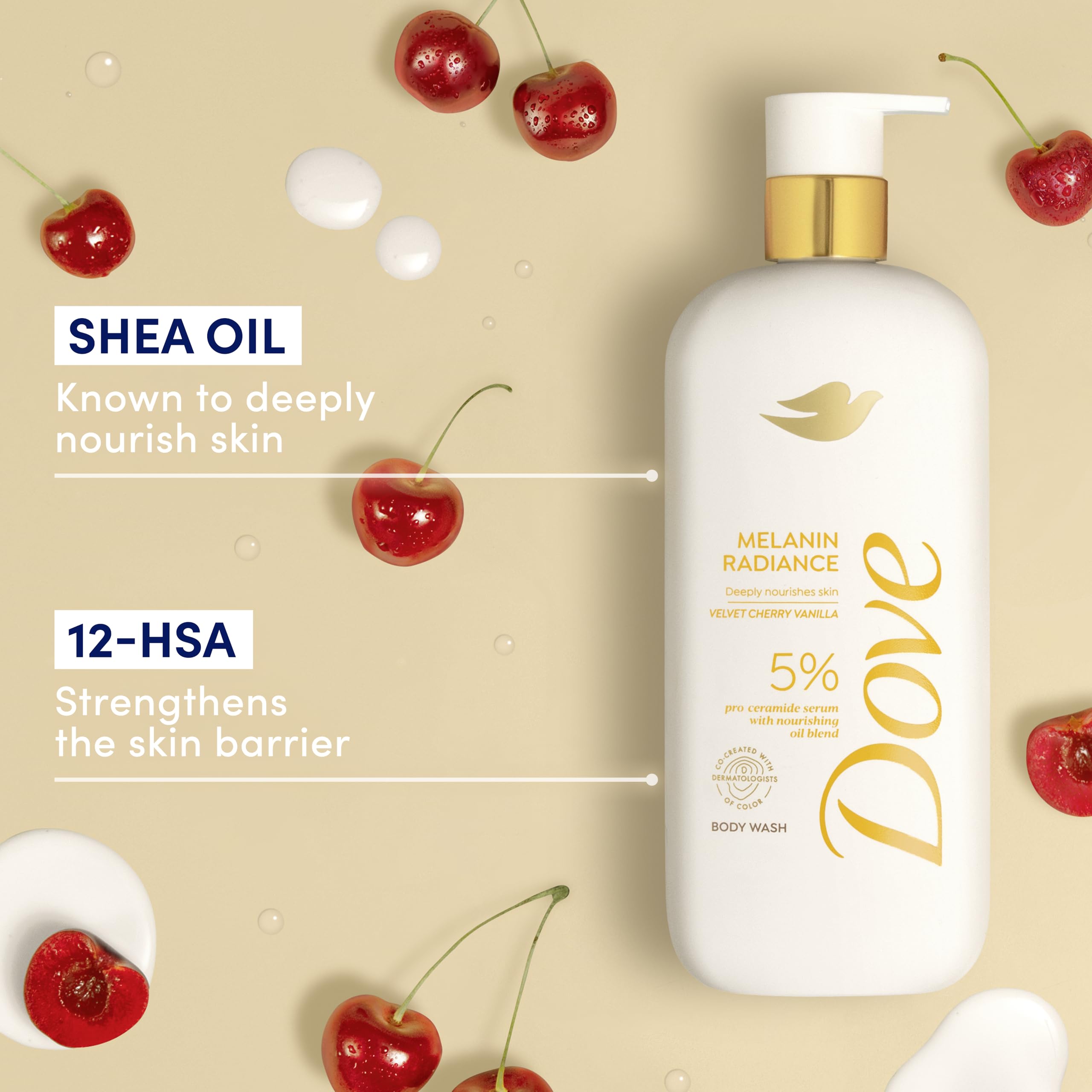 Dove Body Wash Melanin Radiance Nourishes for restored radiance 5% pro-ceramide serum with nourishing oil blend 18.5 oz